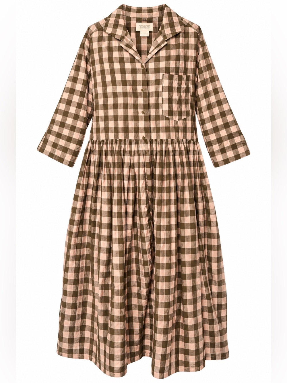 TOAST Cotton Gingham Check Shirt Dress UK 14 US 10 Midi Pockets Cottagecore